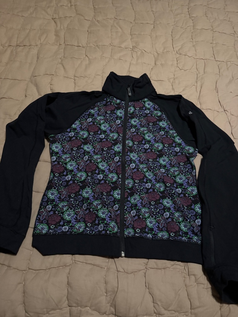 Lululemon Floral-Print Black Zip-Up Jacket